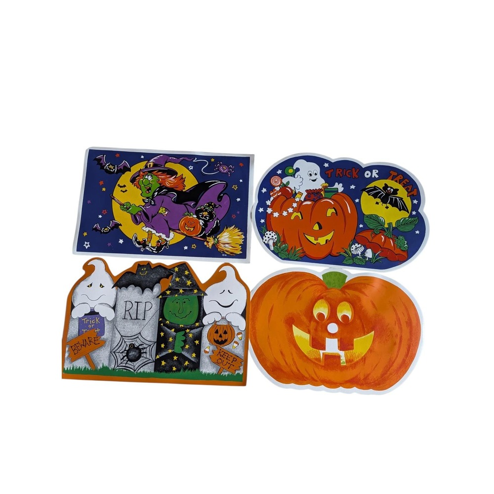 Vintage Halloween Foam Placemats Set of 4 Town & Country Living Witch Pumpkin
